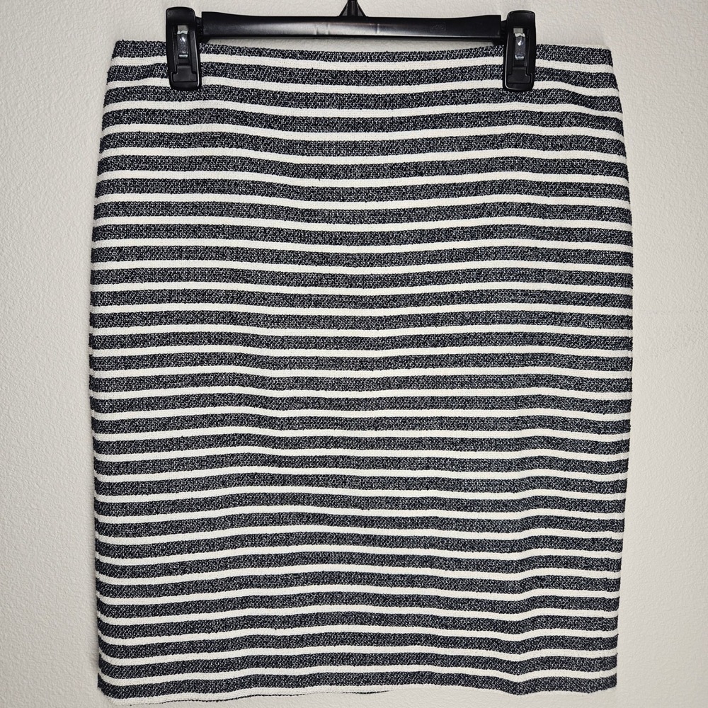 NWT Ann Taylor Striped Pencil Skirt Navy White Sparkle Tweed Knee Length Size 10